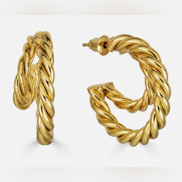 Rendor Victoria Yellow Gold Double Hoop Earrings - Picture 4 of 6